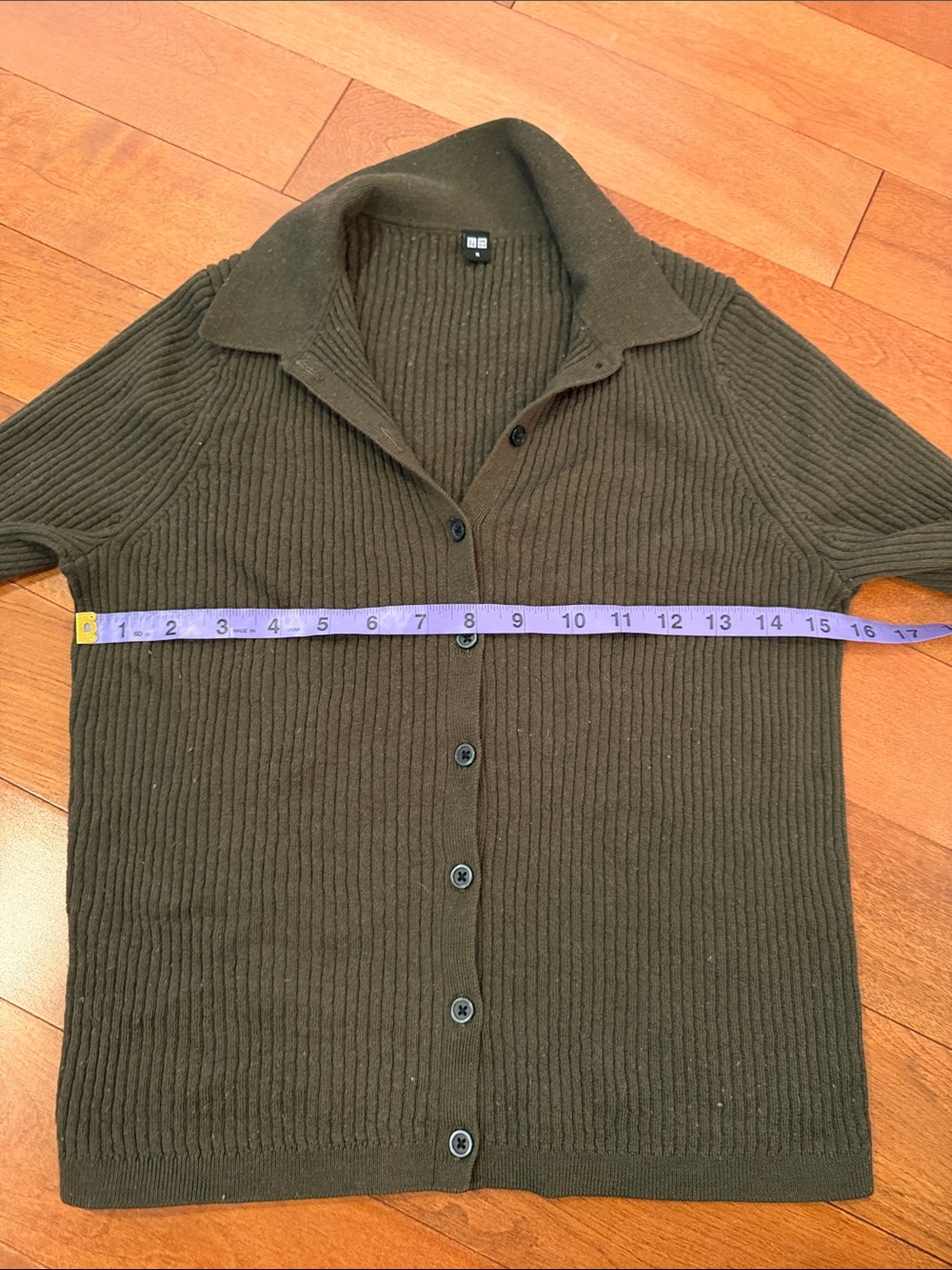 UNIQLO Olive Green Wool Ribbed Button Front Collared Sweater M - Picture 4 of 7